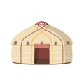 Vector illustration of a traditional Central Asia Yurt in cartoon style isolated on white background.