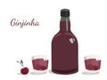 Vector illustration of traditional cherry Portuguese liquor Ginjinha