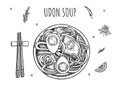 Oriental udon noodles ramen soup set