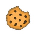 Vector illustration. Traditional chocolate chip cookie isolated on white background. Flat style. Royalty Free Stock Photo