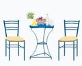 vector illustration of a traditional greek yard - table and chair with ouzo, cold cuts and olive oil