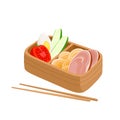 Vector illustration of traditional japanese bento box isolated on white.