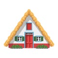 Vector illustration of a traditional Madeira thatched roof house in cartoon style isolated on white background. Royalty Free Stock Photo