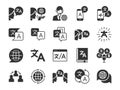 Translation line icon set. Included the icons as translate, translator, language, bilingual, dictionary, communication, bi-racial Royalty Free Stock Photo