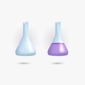 Vector illustration of a transparent conical flask with a narrow neck of glass filled with purple liquid highlighted on Royalty Free Stock Photo