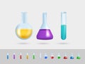 Vector illustration of a transparent conical flask with a narrow neck of glass filled with purple liquid highlighted on Royalty Free Stock Photo