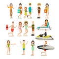 Summer people vector flat icon set