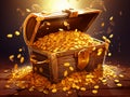 vector illustration of treasure chest full of gold Royalty Free Stock Photo