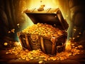 vector illustration of treasure chest full of gold Royalty Free Stock Photo