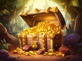 vector illustration of treasure chest full of gold Royalty Free Stock Photo