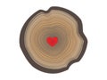 Vector illustration of tree annual rings with heart in the middle in colour.