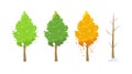 Vector illustration of tree in different seasons. Green in spring and summer, red in autumn, winter tree with snow in Royalty Free Stock Photo