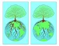 Vector illustration of tree growing in a transparent world globe map of the planet Earth with back side visibility. Royalty Free Stock Photo
