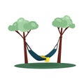 Vector illustration of tree and hammock sign. Collection of tree and summer stock symbol for web.