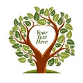 Vector illustration of tree with leaves and branches in the shape of heart with blank copy space. Love and motherhood idea image. Royalty Free Stock Photo