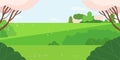 Vector illustration in trendy flat simple style - spring and summer background. Landscape with green trees. Royalty Free Stock Photo