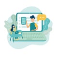 Vector illustration in trendy flat style - online education conference icon concept. Laptop with a male teacher on the Royalty Free Stock Photo
