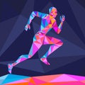 Vector illustration of triangular polygonal crystal textured athlete running.