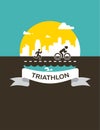 Vector illustration for triathlon poster, flat design. Royalty Free Stock Photo