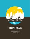 Vector illustration for triathlon poster, flat design. Royalty Free Stock Photo