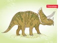 Vector illustration of Triceratops from family of large horned dinosaurs on the green background. Series of prehistoric dinosaurs. Royalty Free Stock Photo