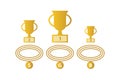 Vector illustration of trophy cups and medals. Medals and cup icons.
