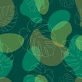 Monstera leaf in a seamless pattern . Vector illustration. Tropical background with jungle plants. exotic pattern with palm leaves Royalty Free Stock Photo