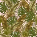 Tropical leaves seamless pattern. Retro jungle wallpaper. Vector illustration