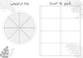 Vector illustration of tropical leaves and Wheel of Life - diagram with blank lines to fill. Printable A4 paper sheet for coaching