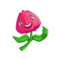 Vector illustration of a tulip with a gesture of approval. A cartoon character with a raised finger up