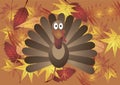 Vector illustration. Turkey on the background of autumn leaves.
