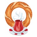 Vector Illustration Of Turkish Bagel And Tea