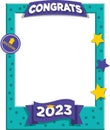 Vector illustration of turquoise selfie photo frame for graduates in the year 2023