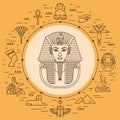 Vector illustration of Tutankhamen masks with various icons of sights and symbols of Egypt Royalty Free Stock Photo