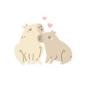 Vector illustration of two adorable capybaras in love sitting together