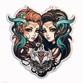 Vector illustration of two beautiful girls in love. Tattoo design Royalty Free Stock Photo