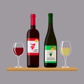 Two bottles wine and two glass, isolated on gray background Royalty Free Stock Photo