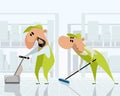 Two cleaners at work Royalty Free Stock Photo