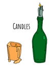 Two colored candles vector doodles