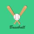 Vector illustration of two crossed baseball bats with ball on green background and text Royalty Free Stock Photo
