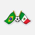 Sticker two crossed national flags of Brazil and Mexico with soccer ball between them