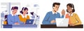 vector illustration of two customer service representatives or call center agents working together Royalty Free Stock Photo