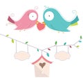 Vector Illustration Of Two Cute Birds In Love Wedd