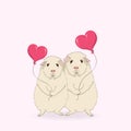 Vector illustration of a two cute Guinea pigs with a balloon, greeting on Valentine`s Day