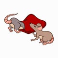 Vector illustration of two cute rats. Concept for design of sites menus brochures posters cards. Image of mice with bag