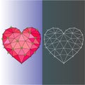 Vector illustration of two different hearts. Colored and monochrome hearts. Line drawing. Art