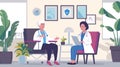 Vector illustration of two doctors conversing in a modern clinic office, showcasing teamwork in healthcare