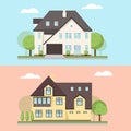 Vector illustration of two family houses or cottages. Royalty Free Stock Photo