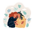 Vector illustration of two friends. Women hugging each other. Friendship concept