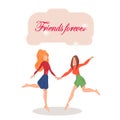 Vector illustration of two girls dancing holding hands